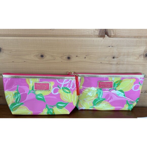 Lilly Pulitzer Other - 2 Lilly Pulitzer/ Estee Lauder Make Up Bags Pink & Lemons Zip Cosmetic Travel
